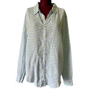 Anthropologie CP Shades Linen Button Front Shirt size M Stripes White Blue Overs